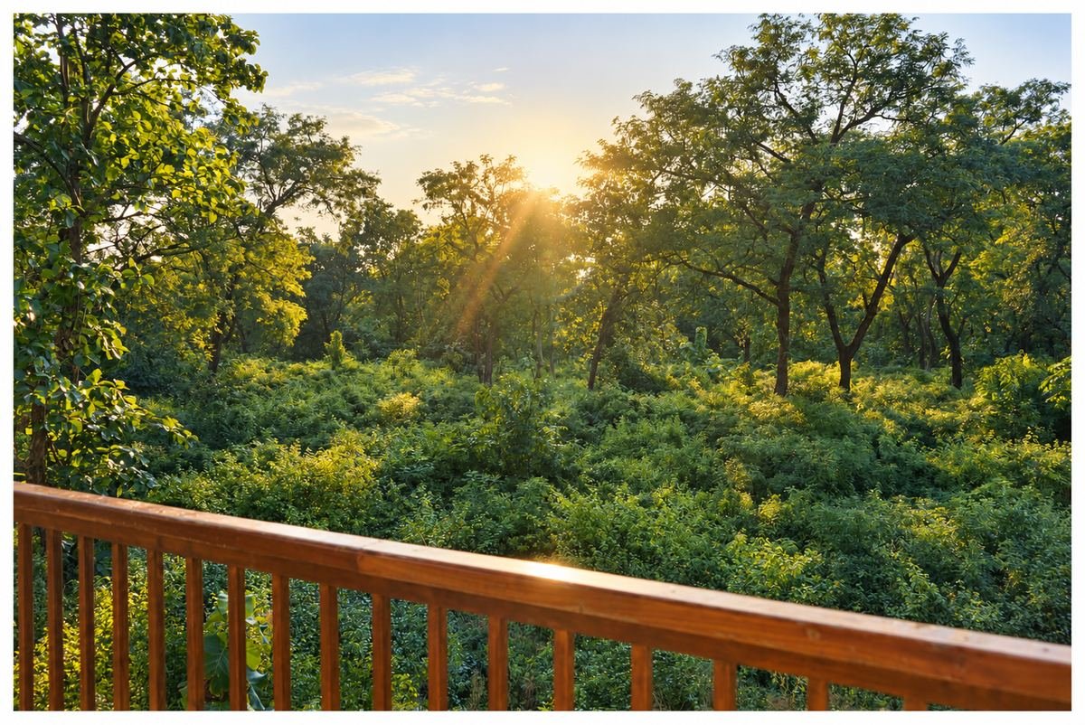 Jungle view from the terrace at sunset